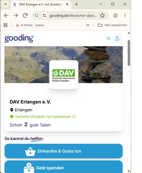 Wer über die Plattform „Gooding“ einkauft, kann dem DAV Erlangen finanziell unter die Arme greifen. Foto: Screenshot Wer über die Plattform "Gooding" einkauft, kann dem DAV Erlangen finanziell unter die Arme greifen. Foto: Screenshot